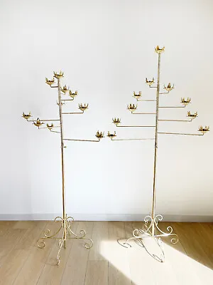 Vintage Pair Of MCM Tall Floor Gilt 10 Candlestick Brass Or Gold Candelabra • $990