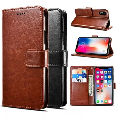 For LG G7 Thin Q  V30 W10 Stand Cover Kickstand Genuine Leather Case Slot Phone • £8.69