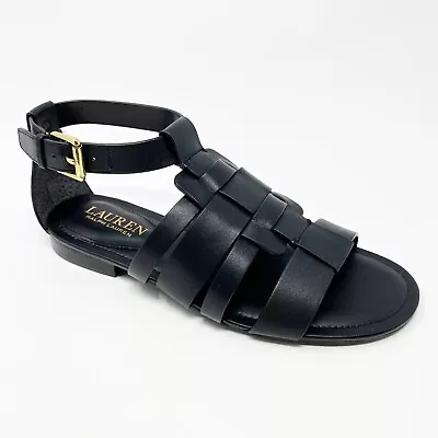 Ralph Lauren Women’s Gladiator Leather Sandals Elianna Summer Flats Black 5.5B • $39.99