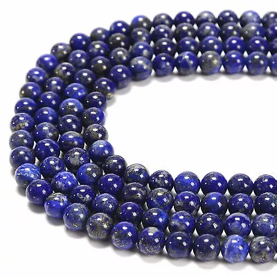 Natural Lapis Lazuli Smooth Round Beads 3.5-4mm 6mm 8mm 10mm 15.5'' Strand • $16.64