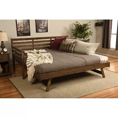 Modern Farmhouse Daybed With Pop Up Trundle Bed Frame Solid Wood Rustic Brown • $599.99