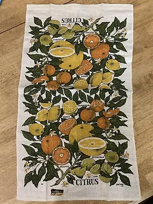 Vintage Linen Tea Towel With Citrus Circa 1970 • $18