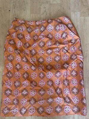 A DETACHER To Be Detached Orange Tan Silk Skirt Size 8 Women Pencil Casual AB17 • $35