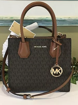 Michael Kors Mercer Medium Messenger Crossbody Satchel Bag Mk Brown Signature • $104.99