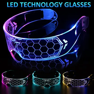$7.48 • Buy LED Light Up 7 Color Clear Lenses Visor Glasses Goggles Cyberpunk Rave Bar Party