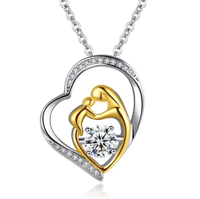 Mother And Child Necklace Mom Daughter Son Infinity Heart Love Pendant CZ Box S2 • $4.98