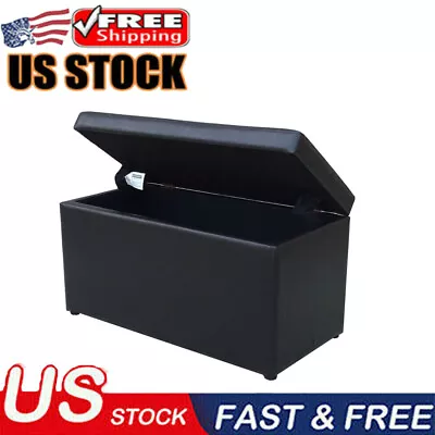 30-Inch Hinged Storage Ottoman Indoor Faux Leather Multifunctional Design Black • $88.35