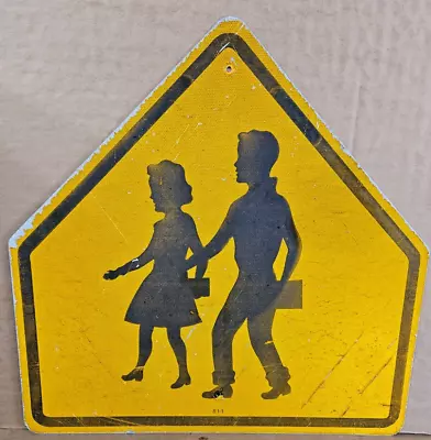 RARE Vintage Children At Play Sign School Crossing Metal Safety Sign • $263.20