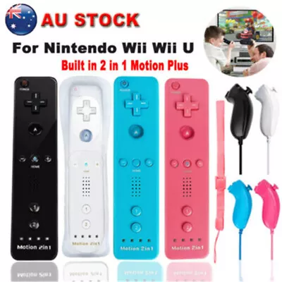 Built In Motion Plus Remote Controller & Nunchuck For Nintendo Wii & Wii U Strap • $18.99