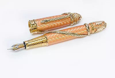 Michel Perchin Guilloche Enamel Sterling Serpent Fountain Pen • $6500