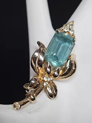 Vtg 1930s Aqua Blue Rhinestone Flower Brooch Pin • $25