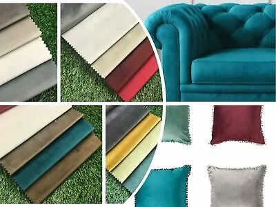 Plush Velvet Upholstery Fabric Material Soft Feel Craft Curtain Cushion Throw FR • £1