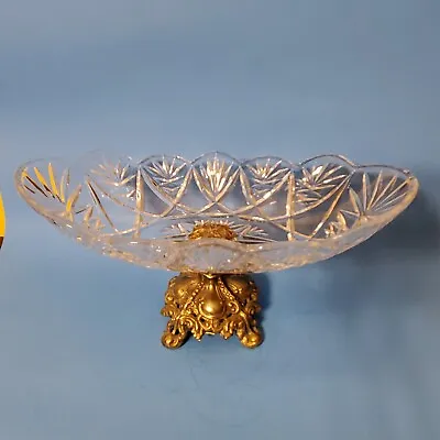 Vintage Pedestal Cut Crystal Compote Dish - Hollywood Regency Mid Century Modern • $50