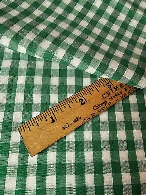 Vintage Gingham Check Woven Fabric Cotton Kelly Green BY THE YARD X 36  Wide • $14.50