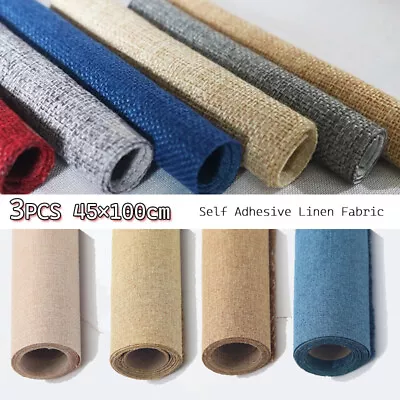 3PCS/set 1M Self Adhesive Linen Fabric Wallpaper Upholstery Furniture Sew Craft • £8.99