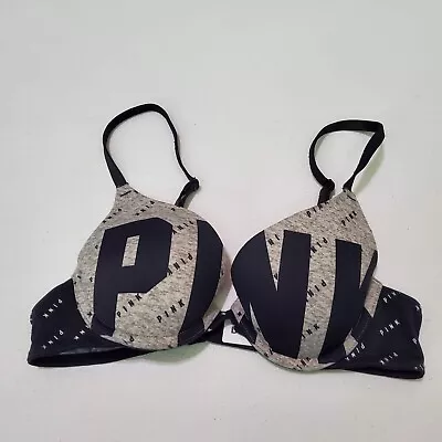 Victoria Secret PINK Women Bra 34A Gray Convertible Push Up Spellout • $9.41