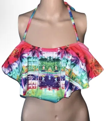 OP OCEAN PACIFIC Bikini Top Pink/Blue Tropical Design Juniors Sz 11/13 • £10.40
