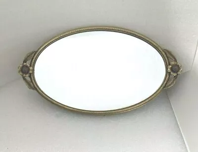 KF. Mid-Century MATSON Flower Gold Plated Small Vanity Oval Mirror Tray Ormolu  • $24.62