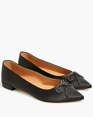 J.CREW Factory Satin Flat Pointy-Toe Shoe With Bow Black  Sz 8.5  • $16.80