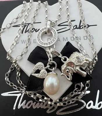 Thomas Sabo Kette & Pave Carrier & Elefant & Perle & Flügelherz Charm Neu • $273.13