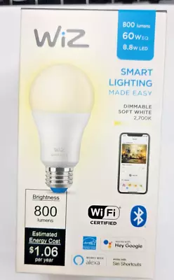 Wiz Smart Light Bulb Dimmable Soft White 2700K 800 Lumens 60W Equivalent 1 Piece • $8.50