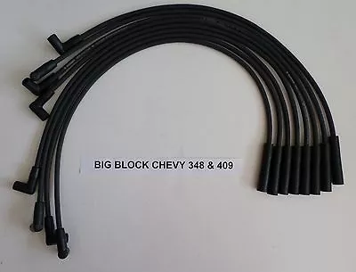 CHEVY 348 409 1956-1965 BLACK 8mm HEI Spiral HI-PERFORMANCE Spark Plug Wires USA • $53.95