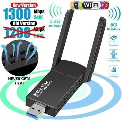 $24.99 • Buy USB 3.0 WiFi Adapter 1300Mbps Long Range Dual Band 5Ghz Wireless Network Dongle