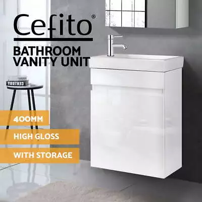 Cefito Vanity Unit 400mm Basin Bathroom Cabinet Storage Wall Hung Sink White • $138.95