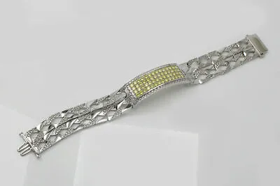 Mens Link Bracelet Round Canary Simulated Diamond Genuine Sterling Silver 8.5  • $539.94