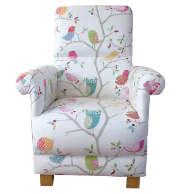 Nursery Chair Armchair Scion Harlequin What A Hoot Fabric Adult Birds Owls Pink  • £220.49