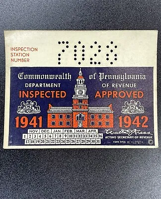 1941-1942 Pennsylvania Inspection Sticker Pa Vtg Car Truck UNISSUED Antique Ford • $34.25