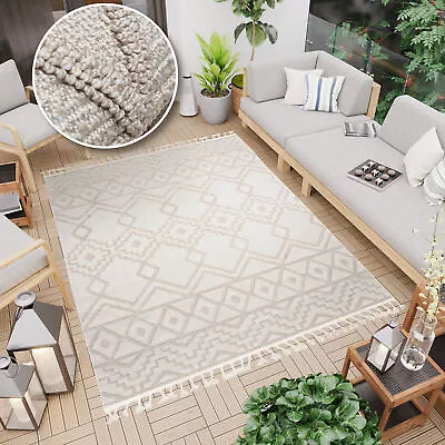 Outdoor Indoor Area Rug Geometric Boho Ethnic Zig-Zag Design Living Room Rugs • £69.99