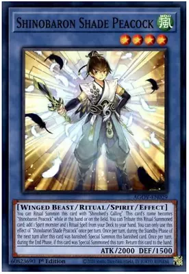 Yugioh! - Shinobaron Shade Peacock - AGOV-EN029 - Common - 1st Ed - NM/M -NEW • $0.99