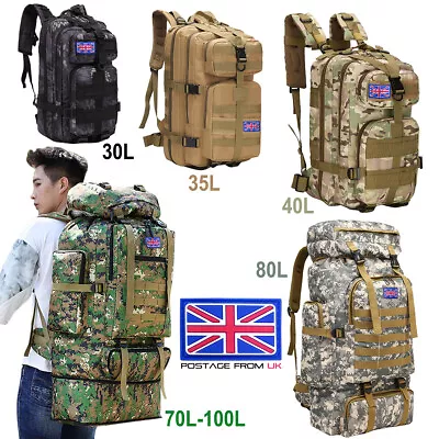 Military Tactical Rucksack Backpack Camping Hiking Bag 30L/35L/40L/70L/80L • £25.99