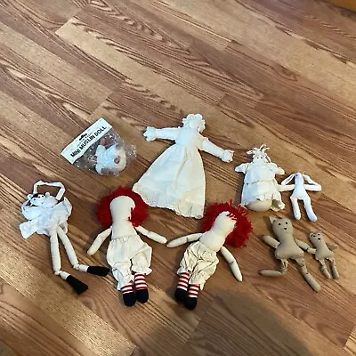 Lot Of 9 Muslin Soft Body Dolls For Crafting Various Sizes 2 Raggedy Ann Style • $35