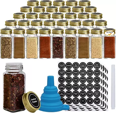 52 Pcs Glass Spice Jars4Oz Square Spice Containers With Golden CapsGlass Spic • $31.30