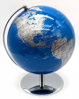 Tabletop World Globe Blue & Silver Sphere Stainless Steel Frame 11 Inch • $95