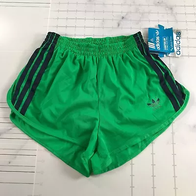 Vintage Adidas Running Shorts Mens S 28-30 Green Three Blue Stripes Comforlon • $99.99