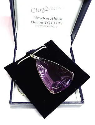 Lalique Silver Ice Light Amethyst Crystal Necklace Pendant • £250