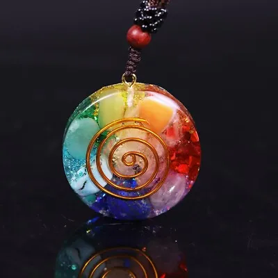 7 Chakra Stone Orgonite Necklace Healing Gemstone Resin Charm Necklace Amulet • $11.50