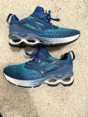 Mizuno Wave Creation Waveknit 2 Women's Shoes Size 6 Green Blue Running • $34.99