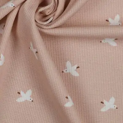 Waffle Jersey Bird Print - Pale Pink - Dressmaking Fabric • £18.99