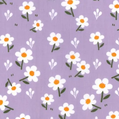 Polycotton Fabric Quality Craft Material Metre Fat Quarter Floral Lilac Daisy A • £3.65