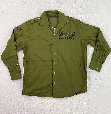 Coogi Shirt Mens XL Green Long Sleeve Button Up Heritage 69 Epaulets • $7.99
