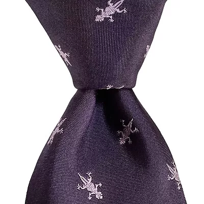 DUNHILL Men's 100% Silk XL Necktie ENGLAND Designer Animal ALLIGATORS Purple EUC • $39.99