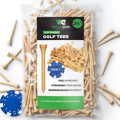 New 1000 Bamboo Golf Tees 7x Stronger Than Wood 2-3/4  Height - PGA Approved • $27.99