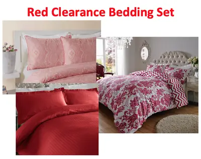 Duvet Cover Bedding Pillowcase Set Cotton Printed Damask Paisley Stripe Red  • £14.99