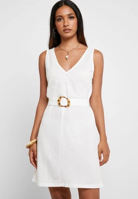 $30 • Buy Brand New W Tags | M.N.G MANGO | White Belted Button Detail Dress