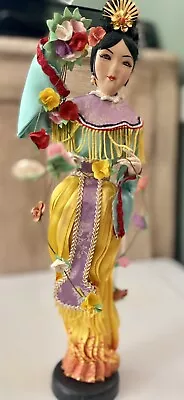 Vintage Collectible Oriental Doll 14 In Tall On Stand With Flowers And Jewels • $8.50