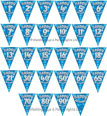 12ft Sparkly Blue Silver Birthday Bunting Flag Banner Birthday Party Decorations • £1.98